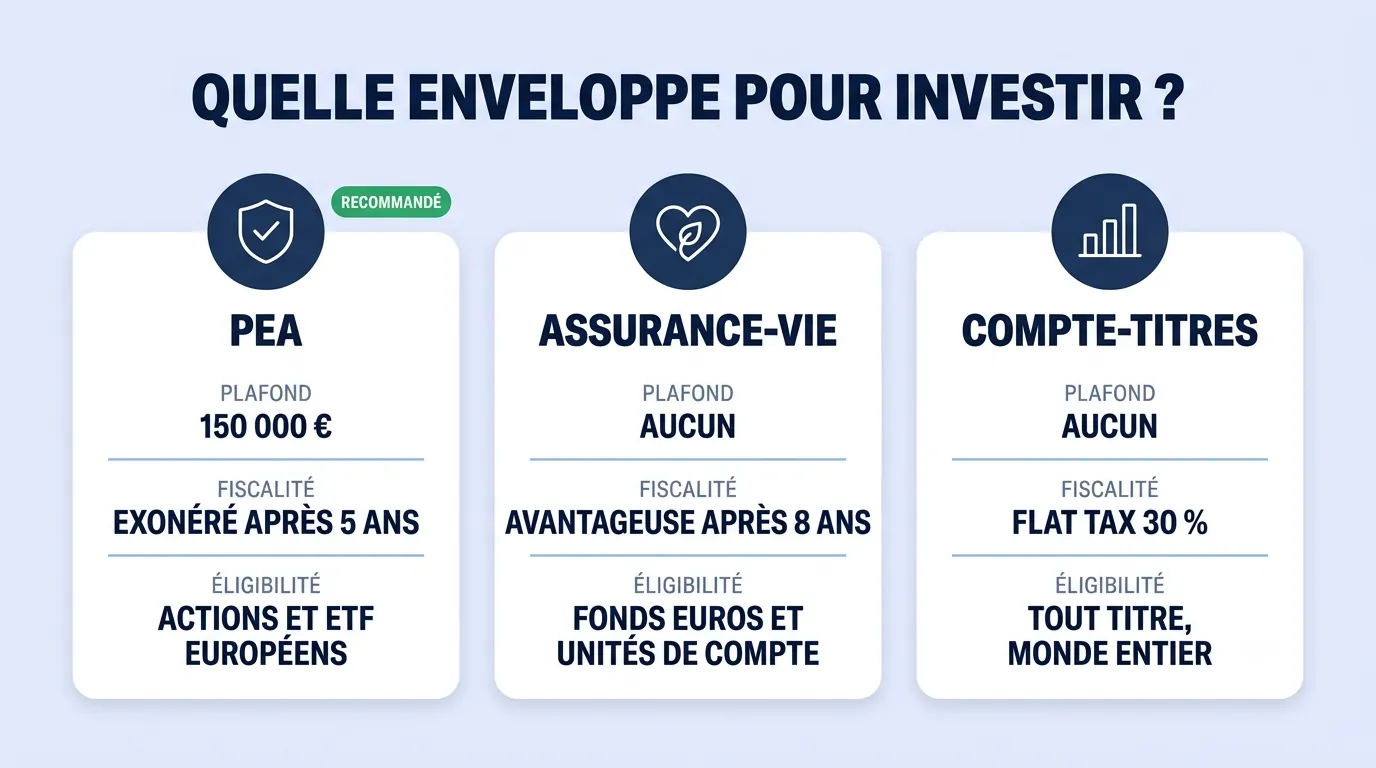 Comparatif PEA, assurance-vie et compte-titres pour débuter en bourse