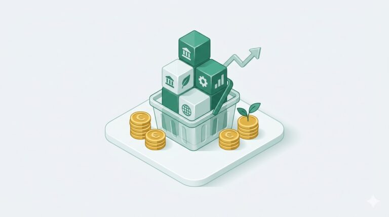 Illustration expliquant ce qu'est un ETF : un panier diversifié d'actions