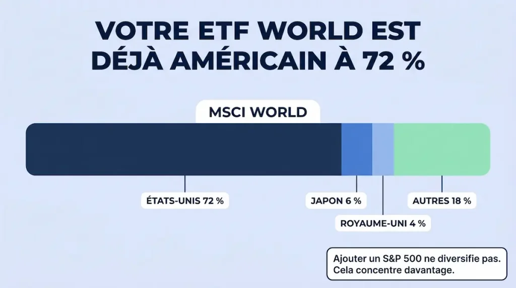 Part des actions américaines dans le MSCI World comparée au S&P 500
